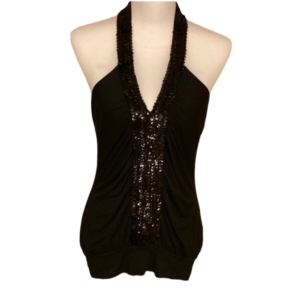 Bebe black sequined halter top